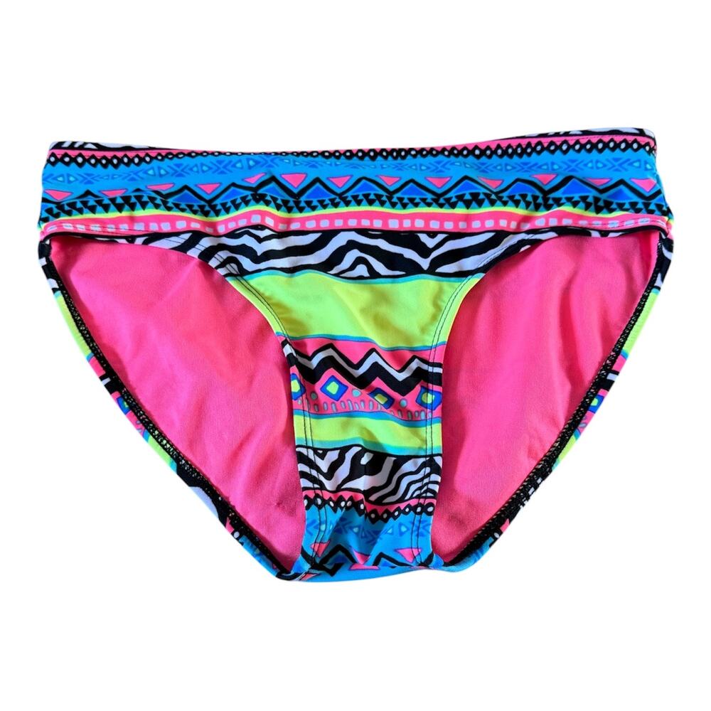 Girls 10 1/2 Justice Bright Neon Aztec Print Swim Bikini Bottom